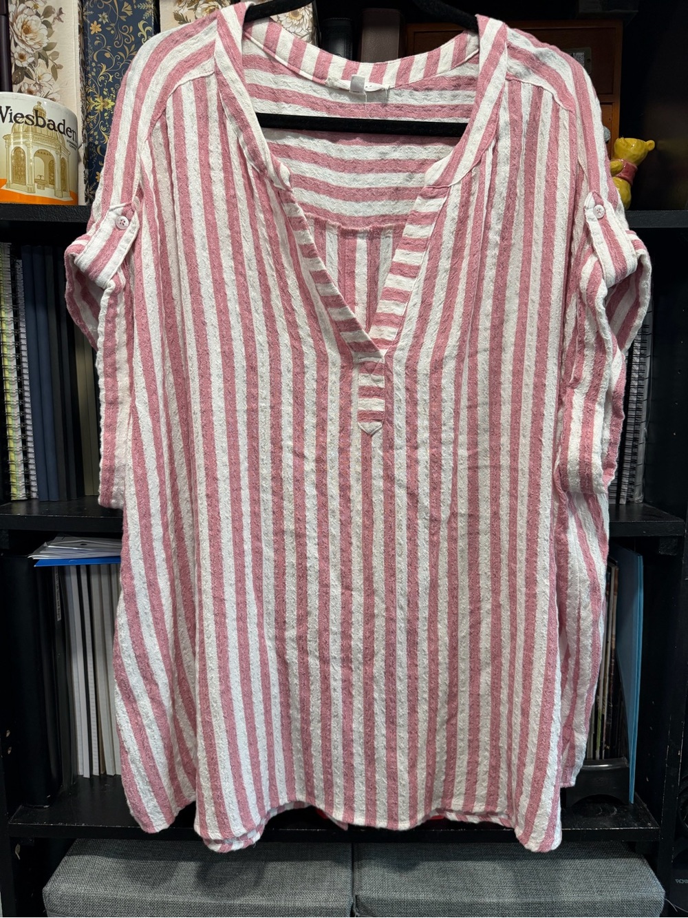 Jane and Delancey Pink and White Striped V-Neck Tunic